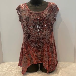 Unique Bedazzled Red-Hued Casual Shirt